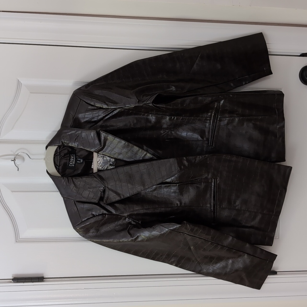 NWT DENNIS BASSO Brown Faux Leather Blazer Jacket Sz 16